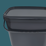 Trelino® Composting Toilet Solid Waste Container With Lid - Black on a teal background                         