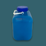 Blue plastic container with a blue lid on a dark gray background