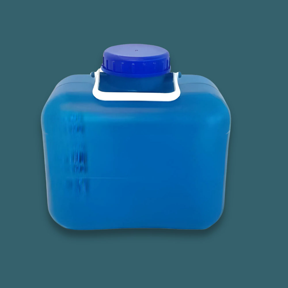 Blue plastic container with a blue lid on a dark green background
