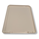 Bottom view of White rectangular lid for portable toilet bowl