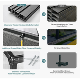 Comparison chart of wider and thicker aluminum tubes with additional ground stake clips and stainless steel screws versus thinner and weaker tubes without ground stake clips and galvanized screws.