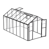 Black-framed greenhouse structure on a white background