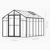 Greenhouse structure with dimensions on a white background