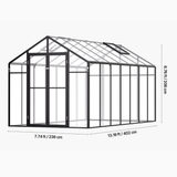 Diagram of a greenhouse with dimensions on a white background