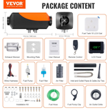 Vevor package content list with various components and their dimensions.