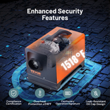 Vevor welder with 'Enhanced Security Features' text on a digital background