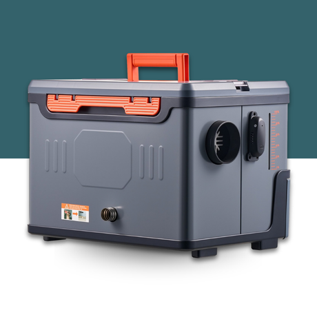Portable generator with orange handle on a white background