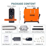 Package content list of VEVOR with dimensions and included items.