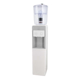 "Full view of a water dispenser with the filter cartridge installed, ready for use."